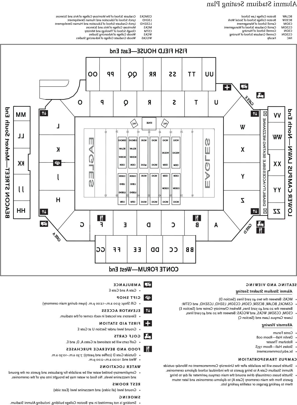 Alumni Stadium seating map for Commencement 2024