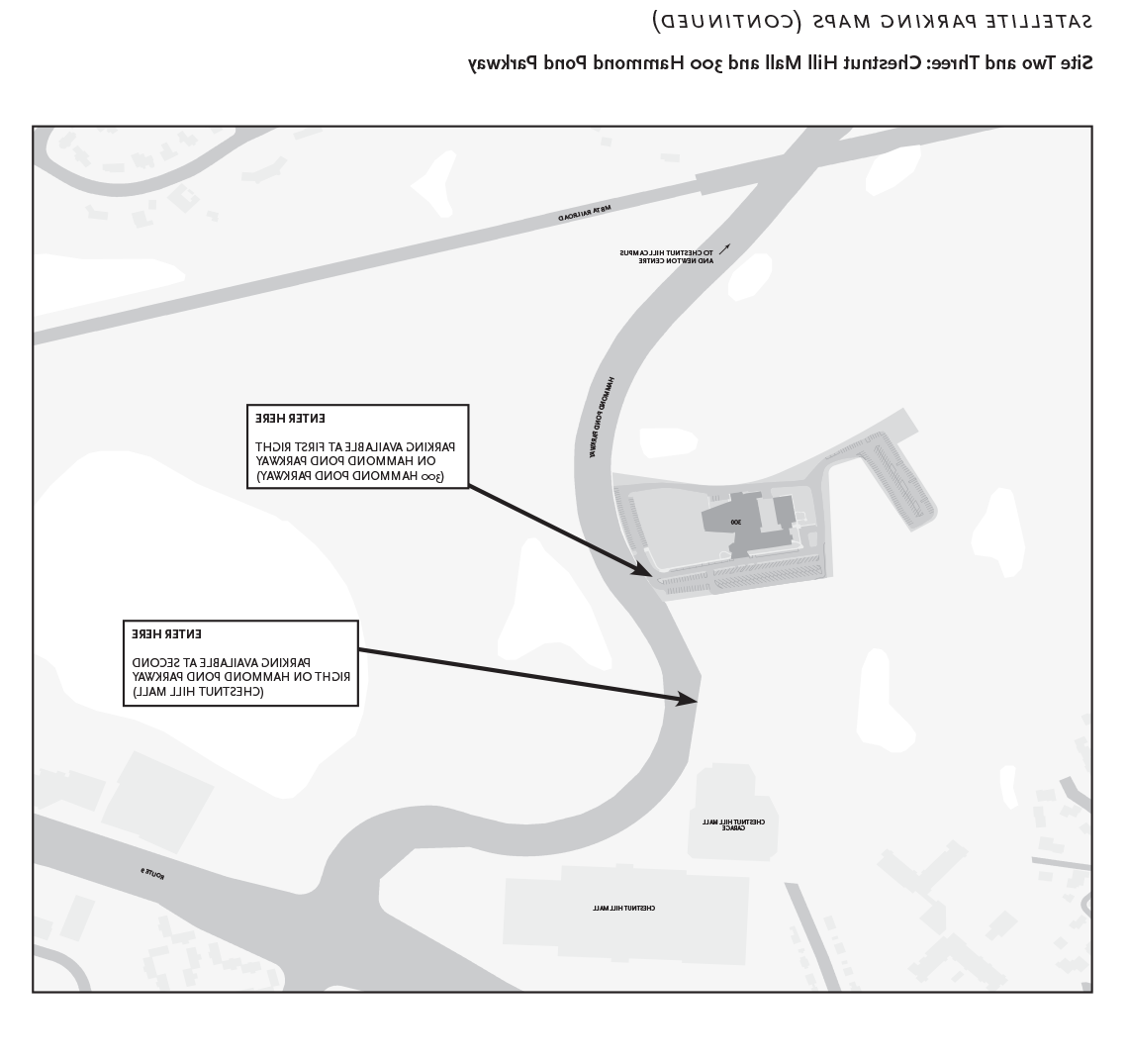 Hammond Pond Parkway and Chestnut Hill Mall satellite parking map for Commencement 2024