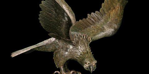 Eagle, c. 1890s; attributed to Suzuki Chōkichi (1848–1919). Bronze, gold, shakudō, c. 75 x 67 x 49 in., McMullen Museum of Art